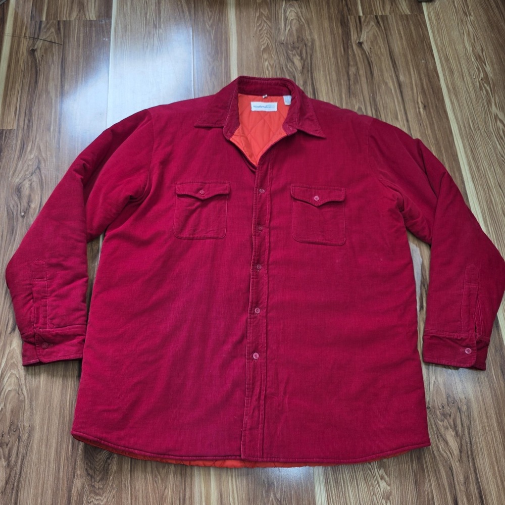 Vintage Windbreaker Corduroy Jacket Mens‎ XL Red Quilted Lined Workwear 90s Coat